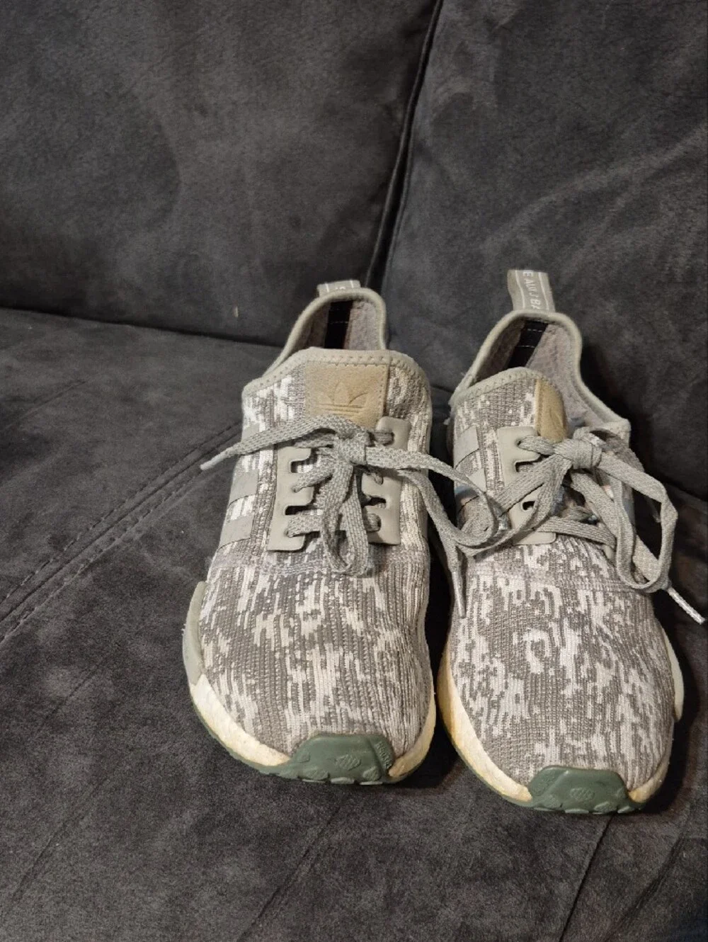 adidas Men’s Gray Knit NMD Sneakers with Green Accents
